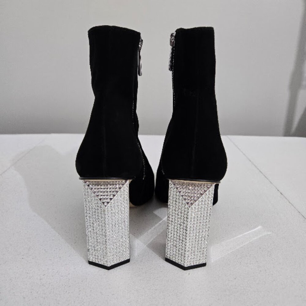 Michael Kors Black Suede Petra Ankle Boots Booties Sz 9M Pave Bling Formal Hoco - Picture 4 of 15